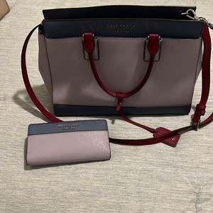 Gently used Kate Spade Tote and wallet in purple and burgundy